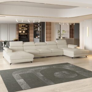wohnli-moebel-suche-800001214541-1 WOHNLANDSCHAFT VIVENTE Creme Boucle-Stoff mit Schlaffunktion Holz MASSENO Möbel > Sofas & Couches > Wohnlandschaften > Wohnlandschaften U-Form Weiß