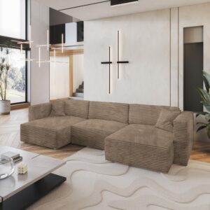 wohnli-moebel-suche-800001214542-1 WOHNLANDSCHAFT SARMO Beige Kordstoff mit Schlaffunktion Textil MASSENO Möbel > Sofas & Couches > Wohnlandschaften > Wohnlandschaften U-Form Beige