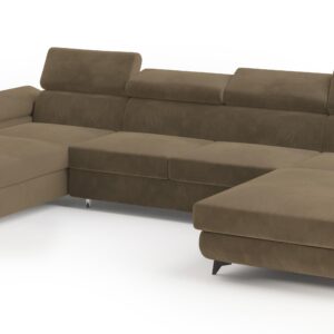 Wohnli Möbelsuche - WOHNLANDSCHAFT DETTI Beige Velours-Stoff mit Schlaffunktion