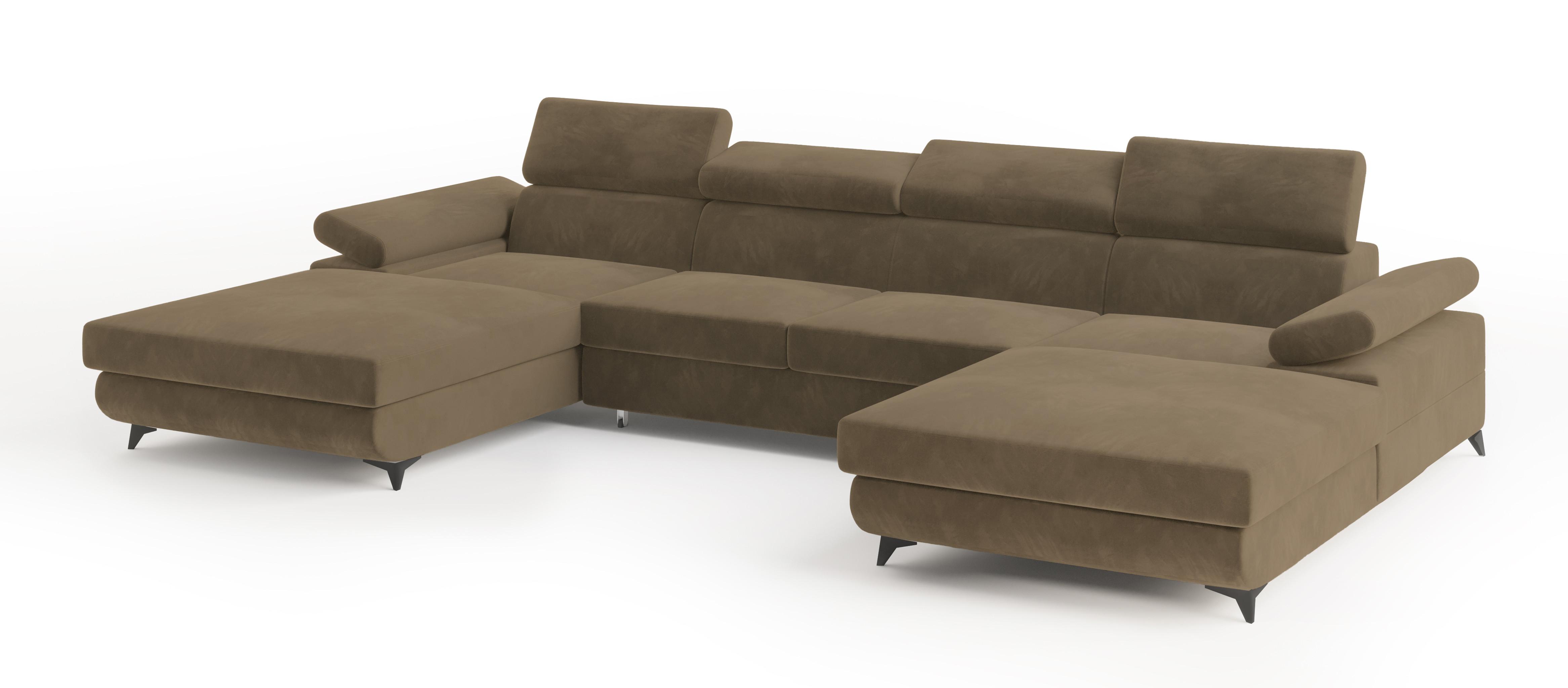 Wohnli Möbelsuche - WOHNLANDSCHAFT DETTI Beige Velours-Stoff mit Schlaffunktion