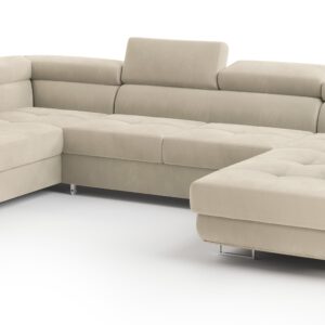 wohnli-moebel-suche-800001214550 Wohnli Möbelsuche - WOHNLANDSCHAFT RAGGIO Creme Velours-Stoff mit Schlaffunktion