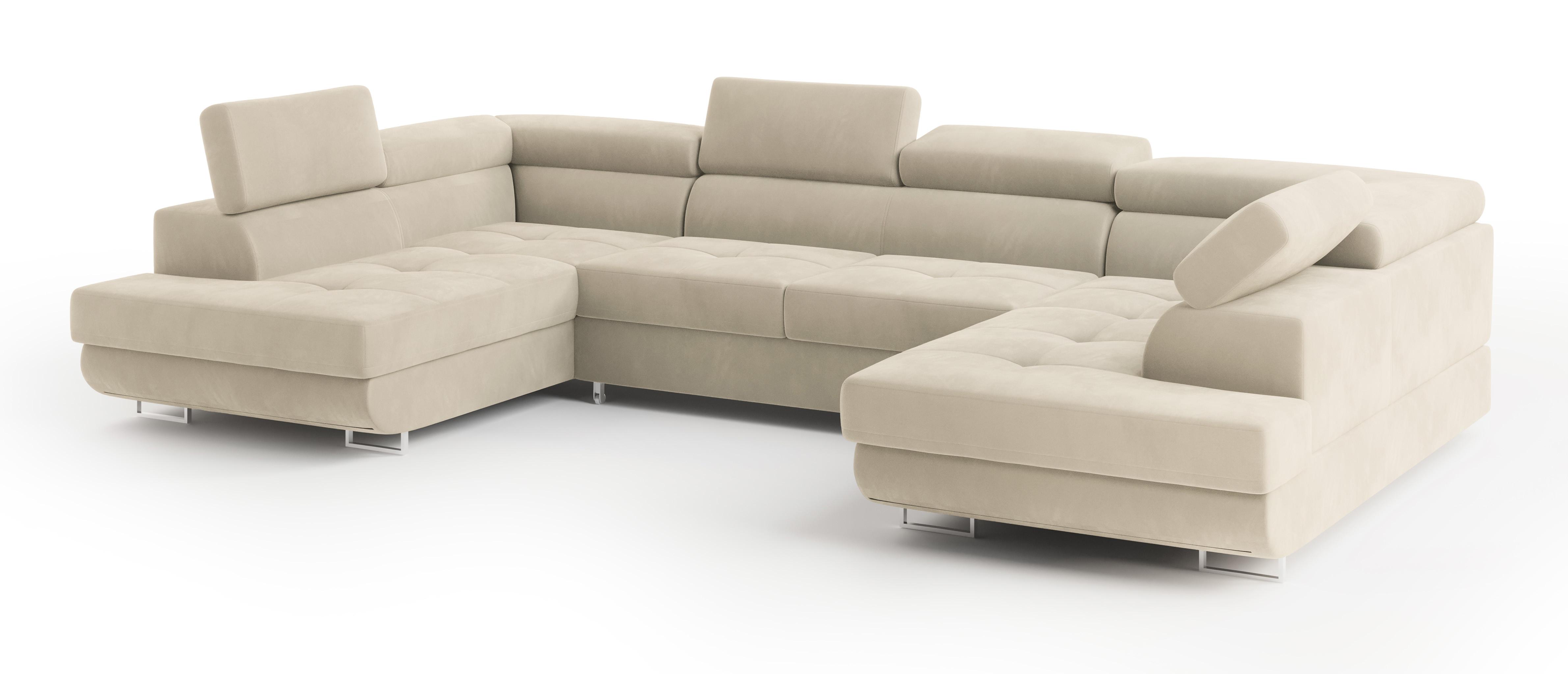 Wohnli Möbelsuche - WOHNLANDSCHAFT RAGGIO Creme Velours-Stoff mit Schlaffunktion