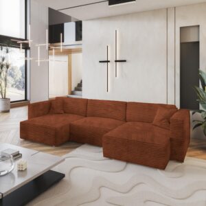 WOHNLANDSCHAFT SARMO Braun Kordstoff mit Schlaffunktion Textil MASSENO Möbel > Sofas & Couches > Wohnlandschaften > Wohnlandschaften U-Form Braun