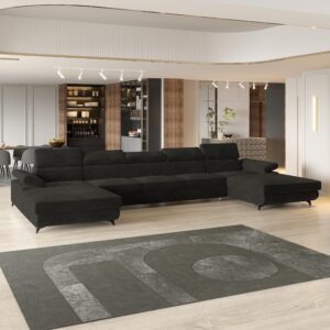 wohnli-moebel-suche-800001214555-1 WOHNLANDSCHAFT VIVENTE Schwarz Velours-Stoff mit Schlaffunktion Holz MASSENO Möbel > Sofas & Couches > Wohnlandschaften > Wohnlandschaften U-Form Schwarz