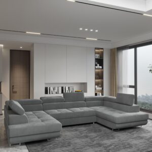 wohnli-moebel-suche-800001214557-1 WOHNLANDSCHAFT RAGGIO Grau Velours-Stoff mit Schlaffunktion Holz MASSENO Möbel > Sofas & Couches > Wohnlandschaften > Wohnlandschaften U-Form Grau