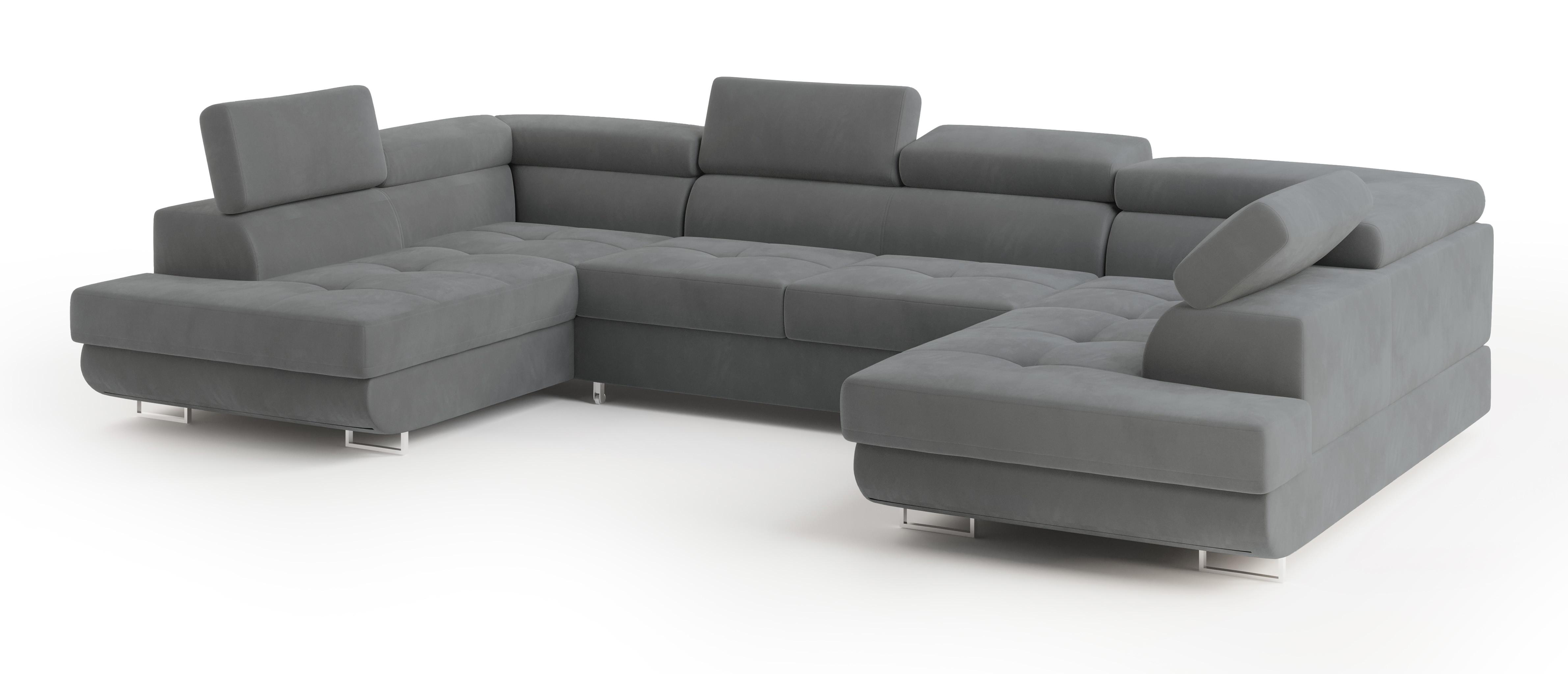 wohnli-moebel-suche-800001214557 Wohnli Möbelsuche - WOHNLANDSCHAFT RAGGIO Grau Velours-Stoff mit Schlaffunktion