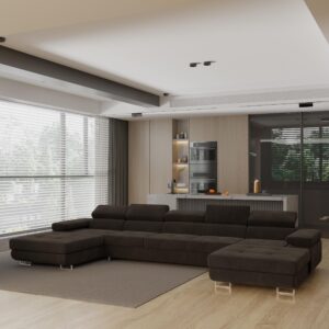 wohnli-moebel-suche-800001214558-1 WOHNLANDSCHAFT OMBRA Braun Velours-Stoff mit Schlaffunktion Holz MASSENO Möbel > Sofas & Couches > Wohnlandschaften > Wohnlandschaften U-Form Braun