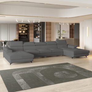 WOHNLANDSCHAFT VIVENTE Grau Boucle-Stoff mit Schlaffunktion Holz MASSENO Möbel > Sofas & Couches > Wohnlandschaften > Wohnlandschaften U-Form Grau