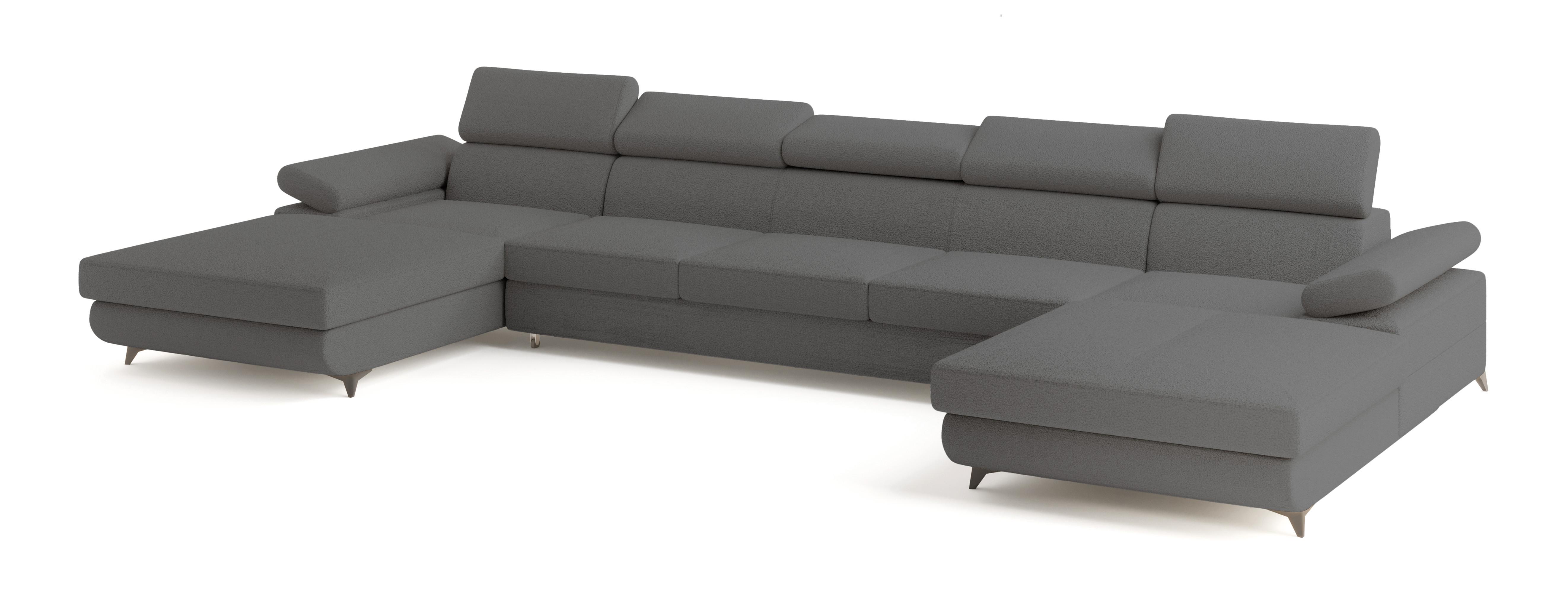 Wohnli Möbelsuche - WOHNLANDSCHAFT VIVENTE Grau Boucle-Stoff mit Schlaffunktion