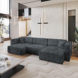 wohnli-moebel-suche-800001214564-1 WOHNLANDSCHAFT SARMO Grau Kordstoff mit Schlaffunktion Textil MASSENO Möbel > Sofas & Couches > Wohnlandschaften > Wohnlandschaften U-Form Grau