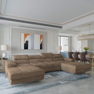 wohnli-moebel-suche-800001214570-1 WOHNLANDSCHAFT LYKKE Beige Velours-Stoff mit Schlaffunktion Holz MASSENO Möbel > Sofas & Couches > Wohnlandschaften > Wohnlandschaften U-Form Beige