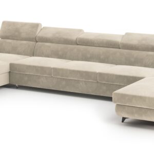wohnli-moebel-suche-800001214572 Wohnli Möbelsuche - WOHNLANDSCHAFT VIVENTE Creme Velours-Stoff mit Schlaffunktion