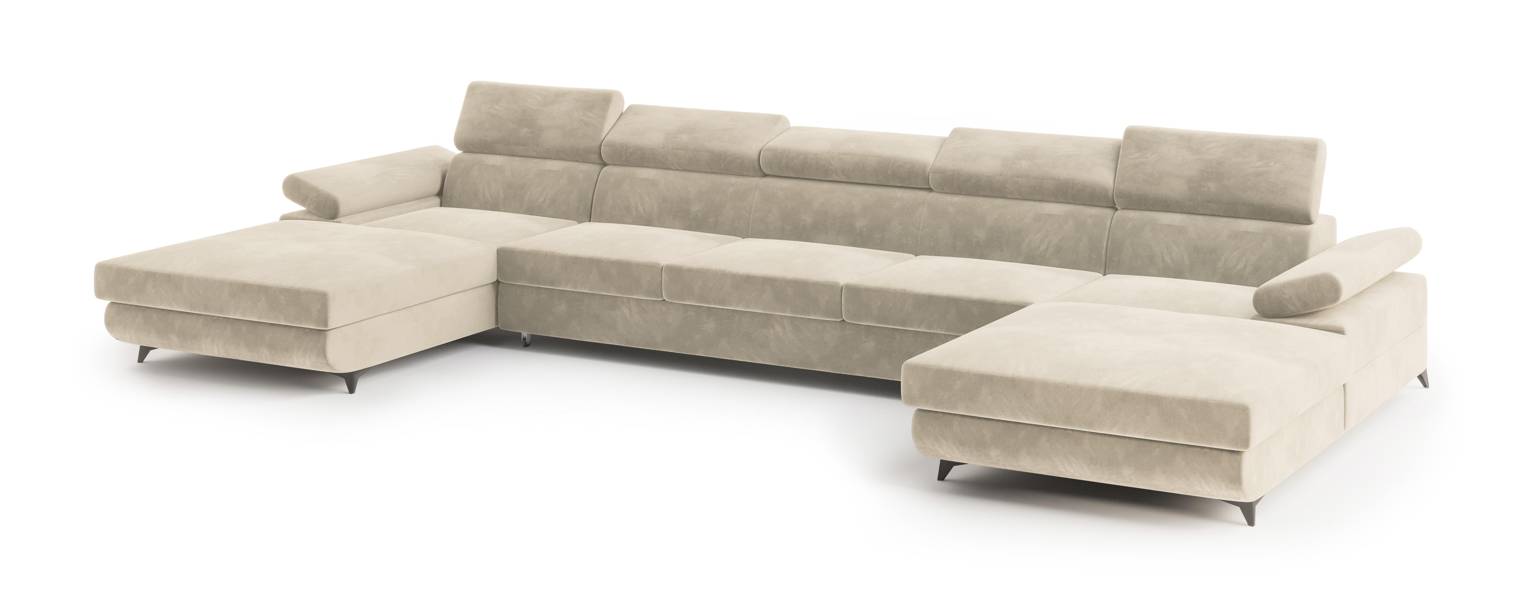 wohnli-moebel-suche-800001214572 Wohnli Möbelsuche - WOHNLANDSCHAFT VIVENTE Creme Velours-Stoff mit Schlaffunktion