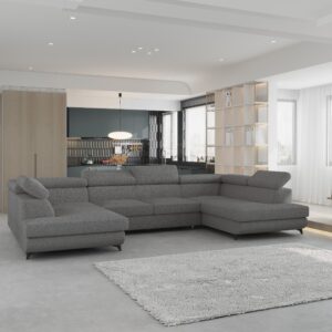 wohnli-moebel-suche-800001214574-1 WOHNLANDSCHAFT VINTESSA Grau Boucle-Stoff mit Schlaffunktion Holz MASSENO Möbel > Sofas & Couches > Wohnlandschaften > Wohnlandschaften U-Form Grau