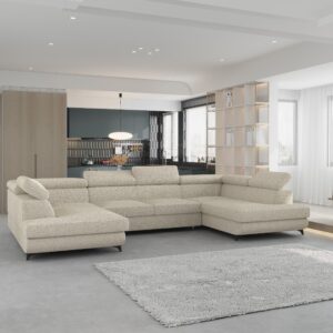 wohnli-moebel-suche-800001214579-1 WOHNLANDSCHAFT VINTESSA Creme Boucle-Stoff mit Schlaffunktion Holz MASSENO Möbel > Sofas & Couches > Wohnlandschaften > Wohnlandschaften U-Form Weiß