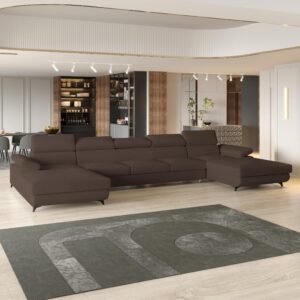 wohnli-moebel-suche-800001214582-1 WOHNLANDSCHAFT VIVENTE Braun Boucle-Stoff mit Schlaffunktion Holz MASSENO Möbel > Sofas & Couches > Wohnlandschaften > Wohnlandschaften U-Form Braun