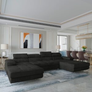 wohnli-moebel-suche-800001214583-1 WOHNLANDSCHAFT LYKKE Schwarz Velours-Stoff mit Schlaffunktion Holz MASSENO Möbel > Sofas & Couches > Wohnlandschaften > Wohnlandschaften U-Form Schwarz