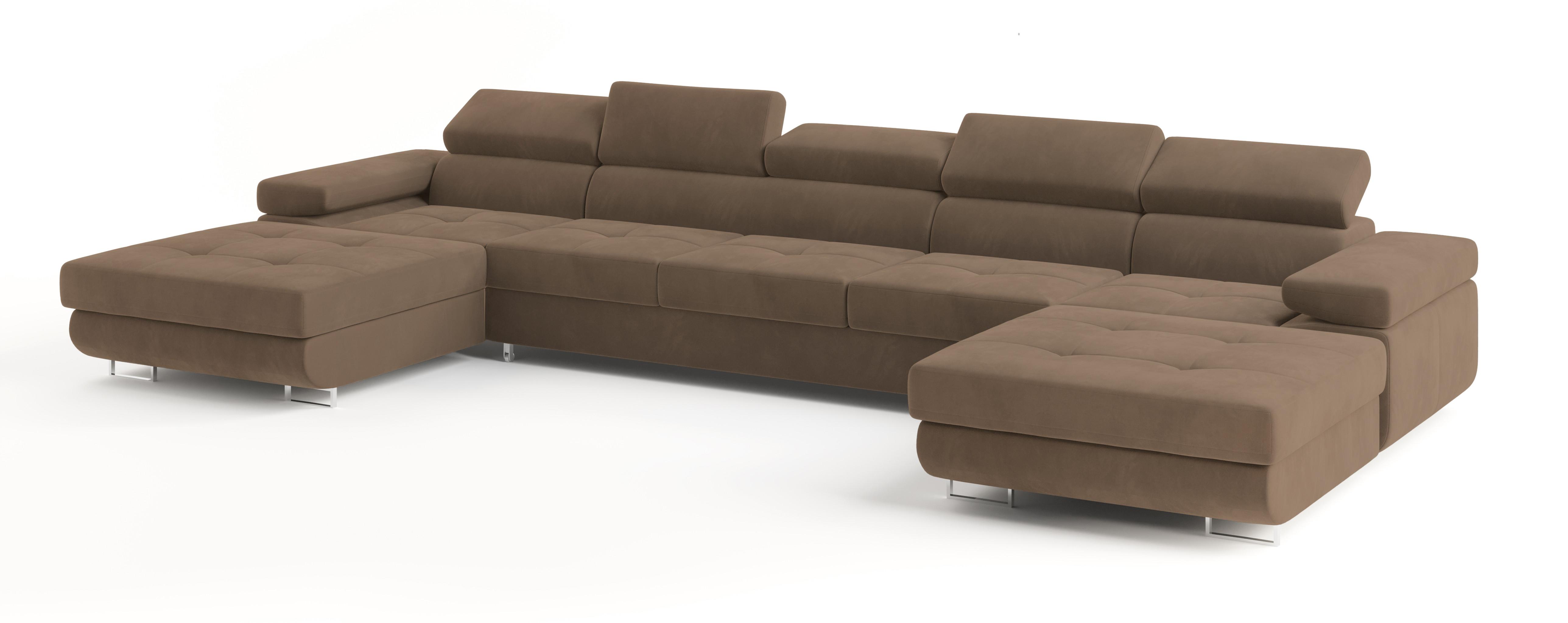 Wohnli Möbelsuche - WOHNLANDSCHAFT OMBRA Beige Velours-Stoff mit Schlaffunktion