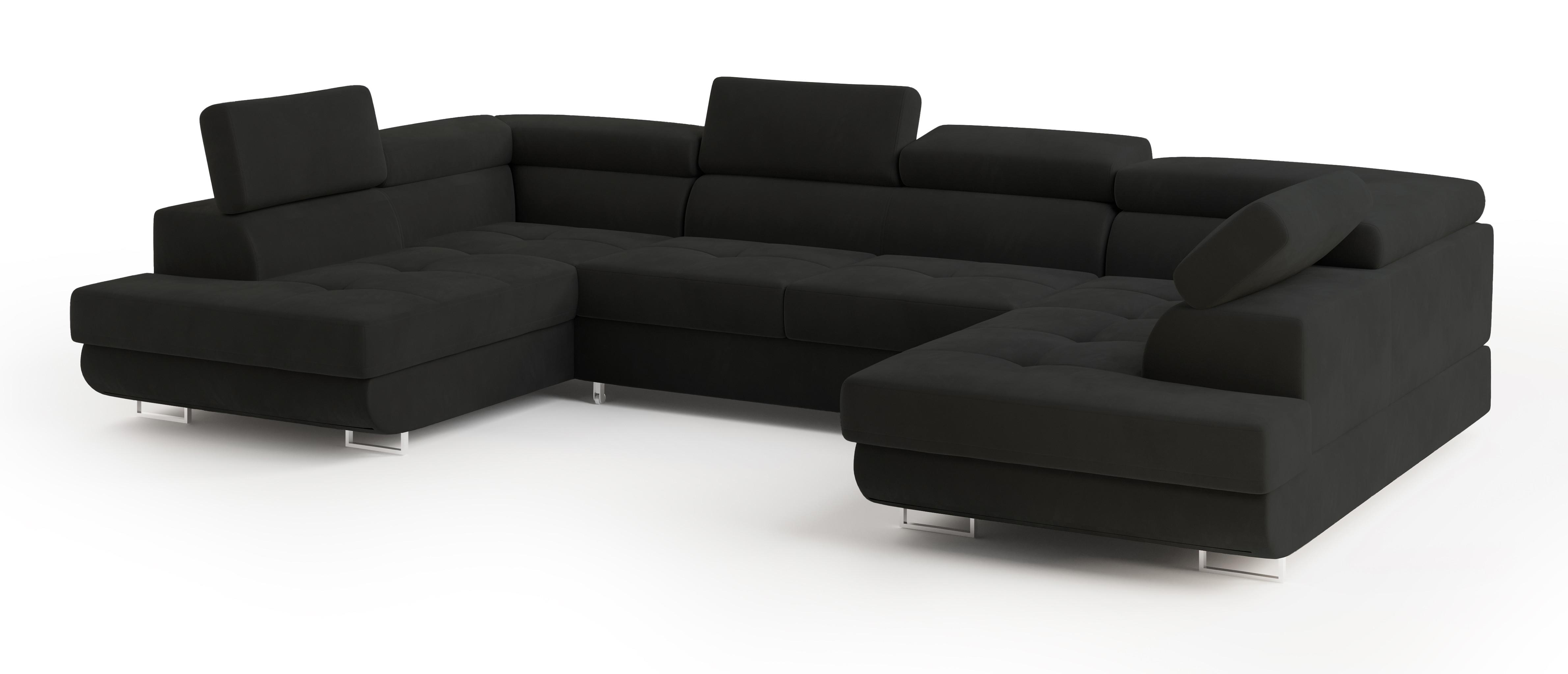 wohnli-moebel-suche-800001214585 Wohnli Möbelsuche - WOHNLANDSCHAFT RAGGIO Schwarz Velours-Stoff mit Schlaffunktion