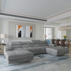 wohnli-moebel-suche-800001214588-1 WOHNLANDSCHAFT LYKKE Grau Velours-Stoff mit Schlaffunktion Holz MASSENO Möbel > Sofas & Couches > Wohnlandschaften > Wohnlandschaften U-Form Grau