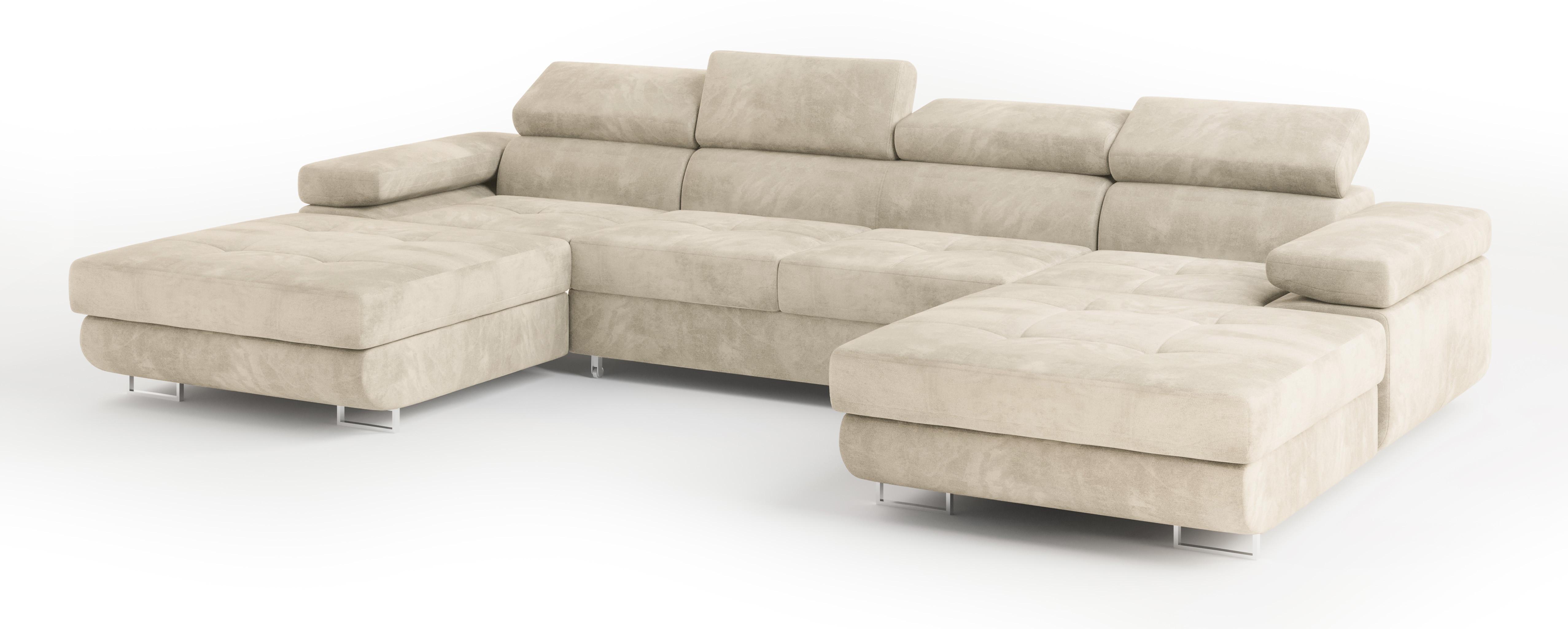 wohnli-moebel-suche-800001214592 Wohnli Möbelsuche - WOHNLANDSCHAFT LYKKE Creme Velours-Stoff mit Schlaffunktion