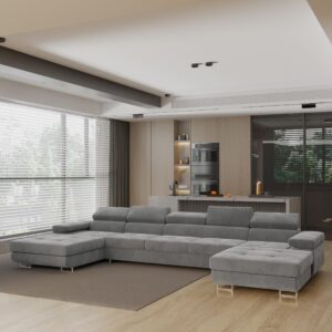 wohnli-moebel-suche-800001214593-1 WOHNLANDSCHAFT OMBRA Grau Velours-Stoff mit Schlaffunktion Holz MASSENO Möbel > Sofas & Couches > Wohnlandschaften > Wohnlandschaften U-Form Grau