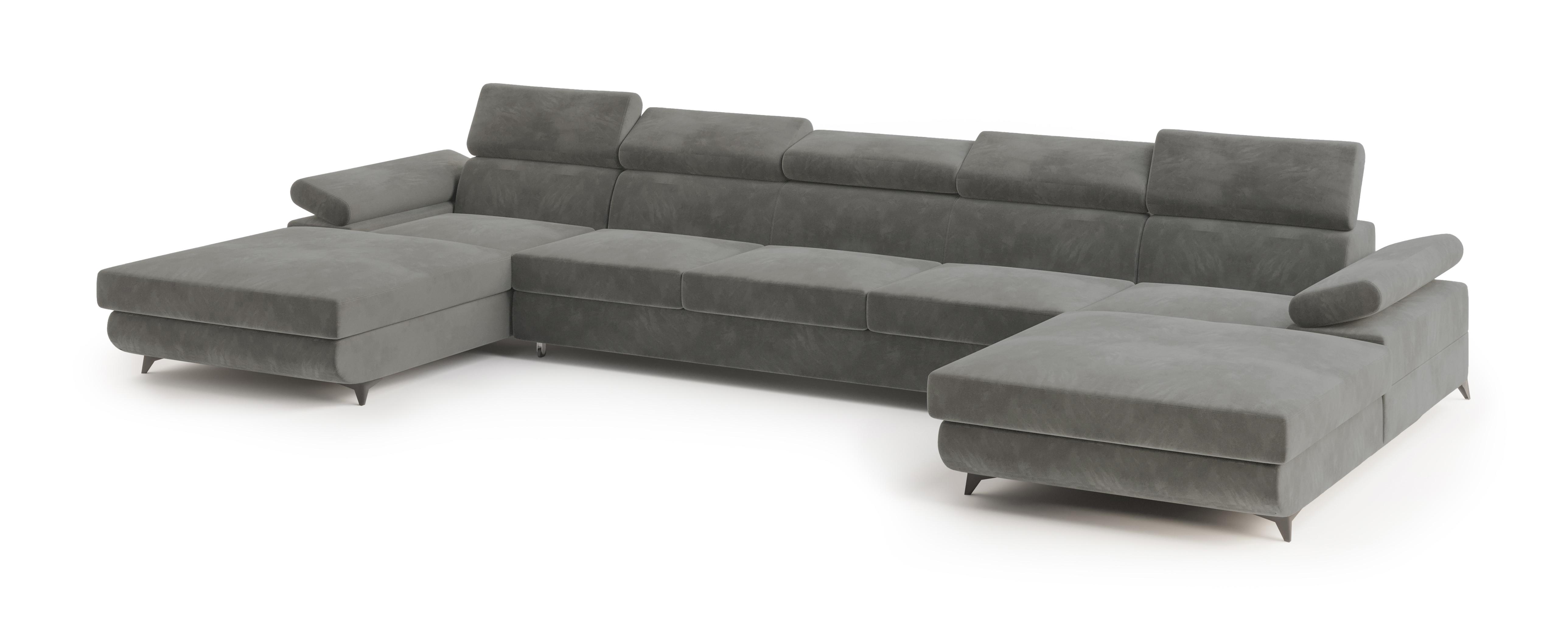 wohnli-moebel-suche-800001214595 Wohnli Möbelsuche - WOHNLANDSCHAFT VIVENTE Grau Velours-Stoff mit Schlaffunktion