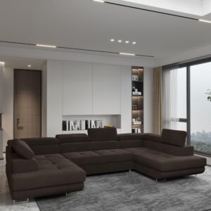 wohnli-moebel-suche-800001214600-1 WOHNLANDSCHAFT RAGGIO Braun Velours-Stoff mit Schlaffunktion Holz MASSENO Möbel > Sofas & Couches > Wohnlandschaften > Wohnlandschaften U-Form Braun