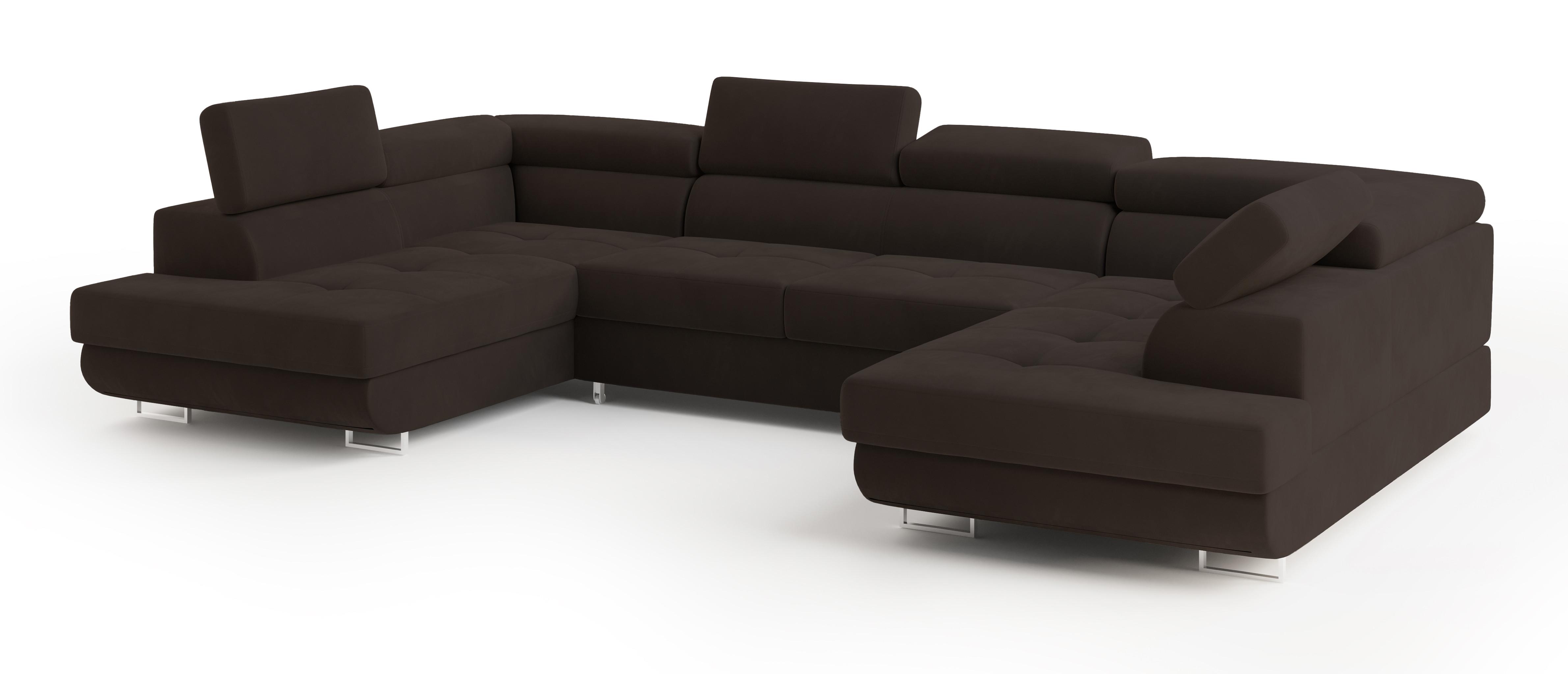 Wohnli Möbelsuche - WOHNLANDSCHAFT RAGGIO Braun Velours-Stoff mit Schlaffunktion