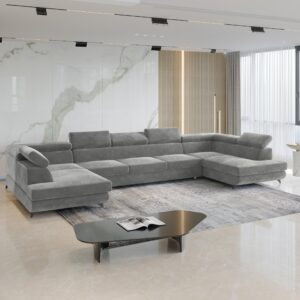 wohnli-moebel-suche-800001214602-1 WOHNLANDSCHAFT URMANO Hellgrau Velours-Stoff mit Schlaffunktion Holz MASSENO Möbel > Sofas & Couches > Wohnlandschaften > Wohnlandschaften U-Form Grau