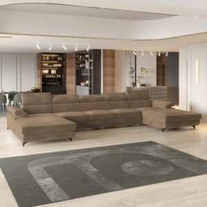 wohnli-moebel-suche-800001214605-1 WOHNLANDSCHAFT VIVENTE Beige Velours-Stoff mit Schlaffunktion Holz MASSENO Möbel > Sofas & Couches > Wohnlandschaften > Wohnlandschaften U-Form Beige