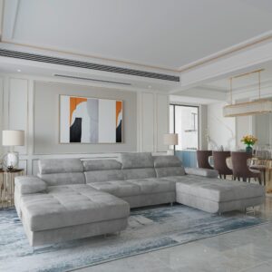 wohnli-moebel-suche-800001214607-1 WOHNLANDSCHAFT LYKKE Hellgrau Velours-Stoff mit Schlaffunktion Holz MASSENO Möbel > Sofas & Couches > Wohnlandschaften > Wohnlandschaften U-Form Grau