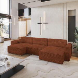 wohnli-moebel-suche-800001214610-1 WOHNLANDSCHAFT FENTO Braun Kordstoff mit Schlaffunktion Holz MASSENO Möbel > Sofas & Couches > Wohnlandschaften > Wohnlandschaften U-Form Braun