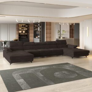 WOHNLANDSCHAFT VIVENTE Braun Velours-Stoff mit Schlaffunktion Holz MASSENO Möbel > Sofas & Couches > Wohnlandschaften > Wohnlandschaften U-Form Braun