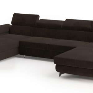 Wohnli Möbelsuche - WOHNLANDSCHAFT DETTI Braun Velours-Stoff mit Schlaffunktion