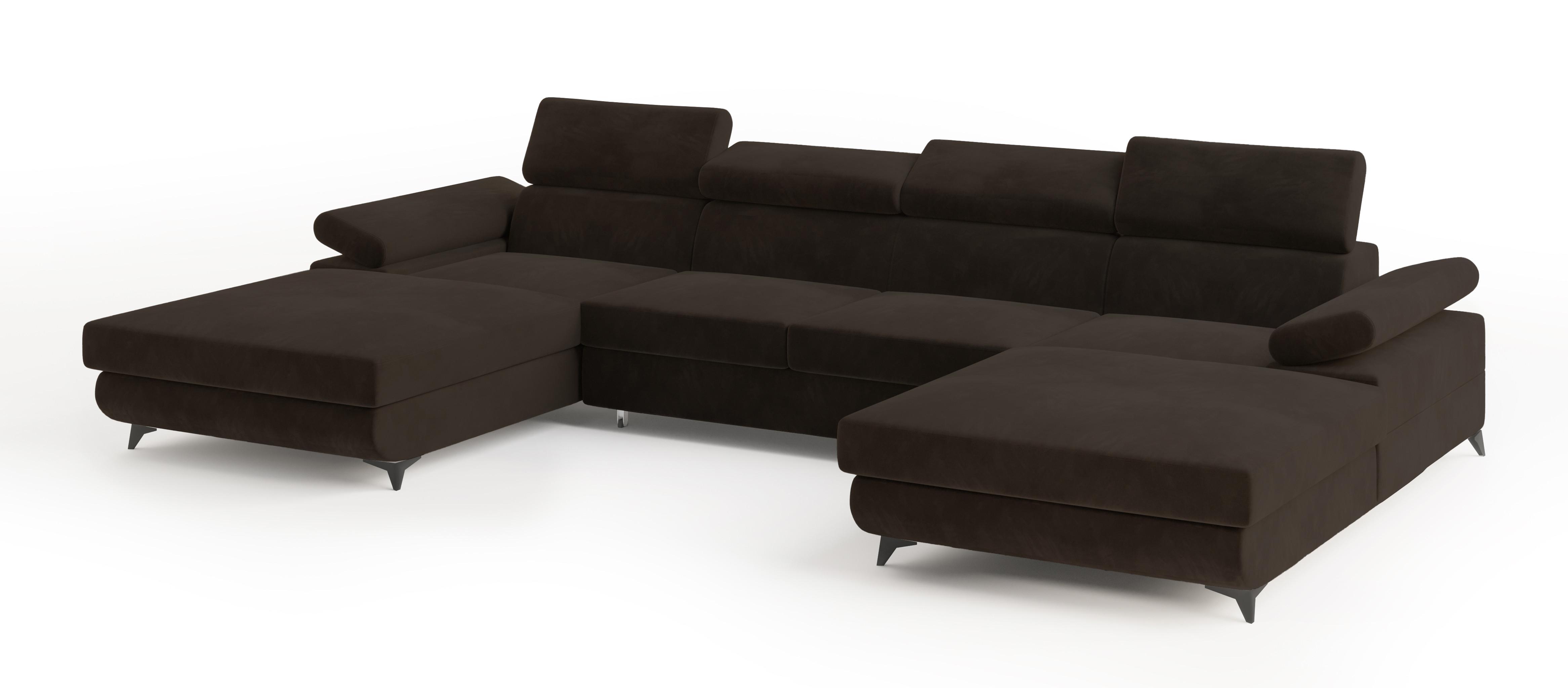 Wohnli Möbelsuche - WOHNLANDSCHAFT DETTI Braun Velours-Stoff mit Schlaffunktion
