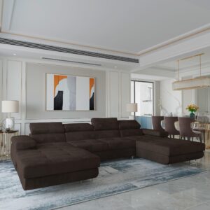wohnli-moebel-suche-800001214615-1 WOHNLANDSCHAFT LYKKE Braun Velours-Stoff mit Schlaffunktion Holz MASSENO Möbel > Sofas & Couches > Wohnlandschaften > Wohnlandschaften U-Form Braun