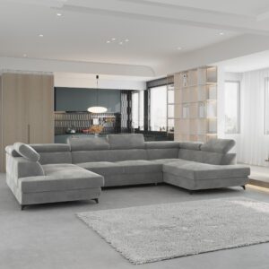 wohnli-moebel-suche-800001214622-1 WOHNLANDSCHAFT VINTESSA Hellgrau Velours-Stoff mit Schlaffunktion Holz MASSENO Möbel > Sofas & Couches > Wohnlandschaften > Wohnlandschaften U-Form Grau