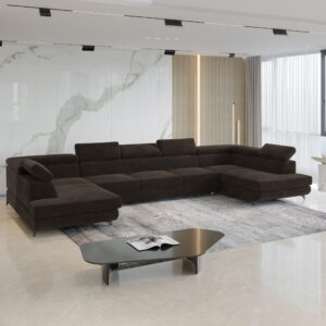 WOHNLANDSCHAFT URMANO Braun Velours-Stoff mit Schlaffunktion Holz MASSENO Möbel > Sofas & Couches > Wohnlandschaften > Wohnlandschaften U-Form Braun