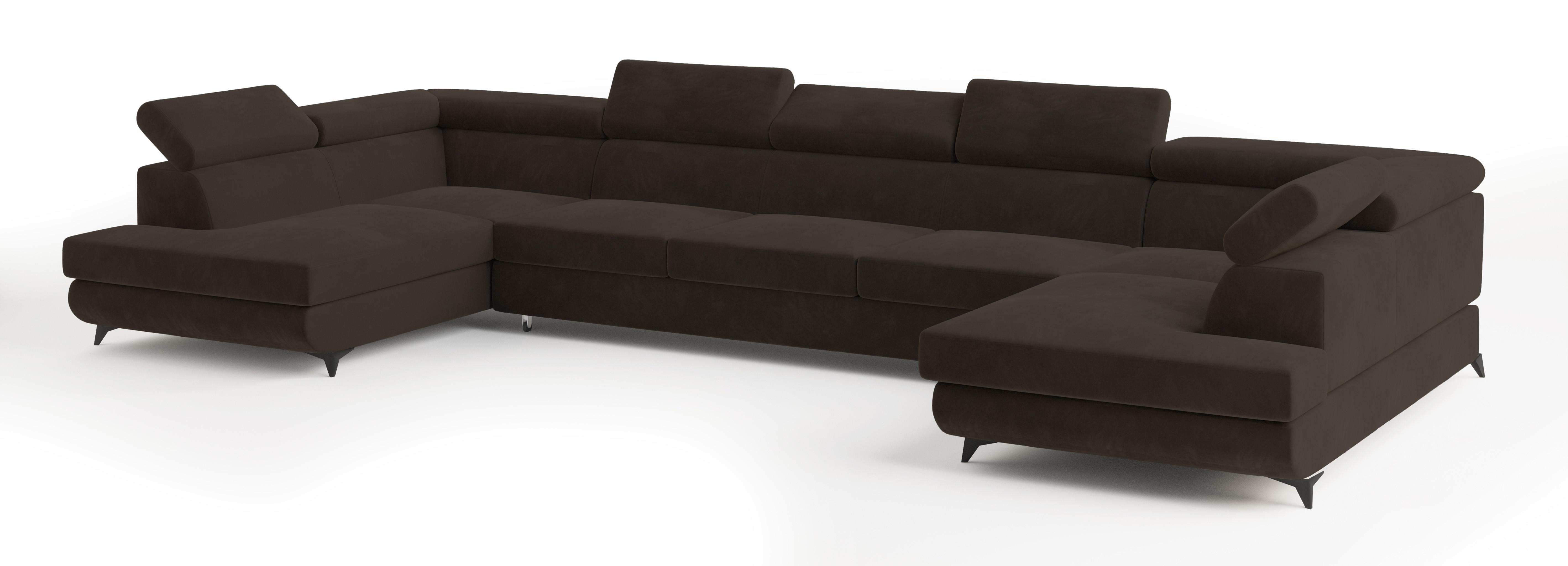 Wohnli Möbelsuche - WOHNLANDSCHAFT URMANO Braun Velours-Stoff mit Schlaffunktion