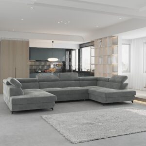 wohnli-moebel-suche-800001214626-1 WOHNLANDSCHAFT VINTESSA Grau Velours-Stoff mit Schlaffunktion Holz MASSENO Möbel > Sofas & Couches > Wohnlandschaften > Wohnlandschaften U-Form Grau