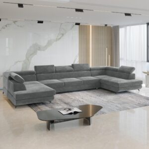 wohnli-moebel-suche-800001214633-1 WOHNLANDSCHAFT URMANO Grau Velours-Stoff mit Schlaffunktion Holz MASSENO Möbel > Sofas & Couches > Wohnlandschaften > Wohnlandschaften U-Form Grau