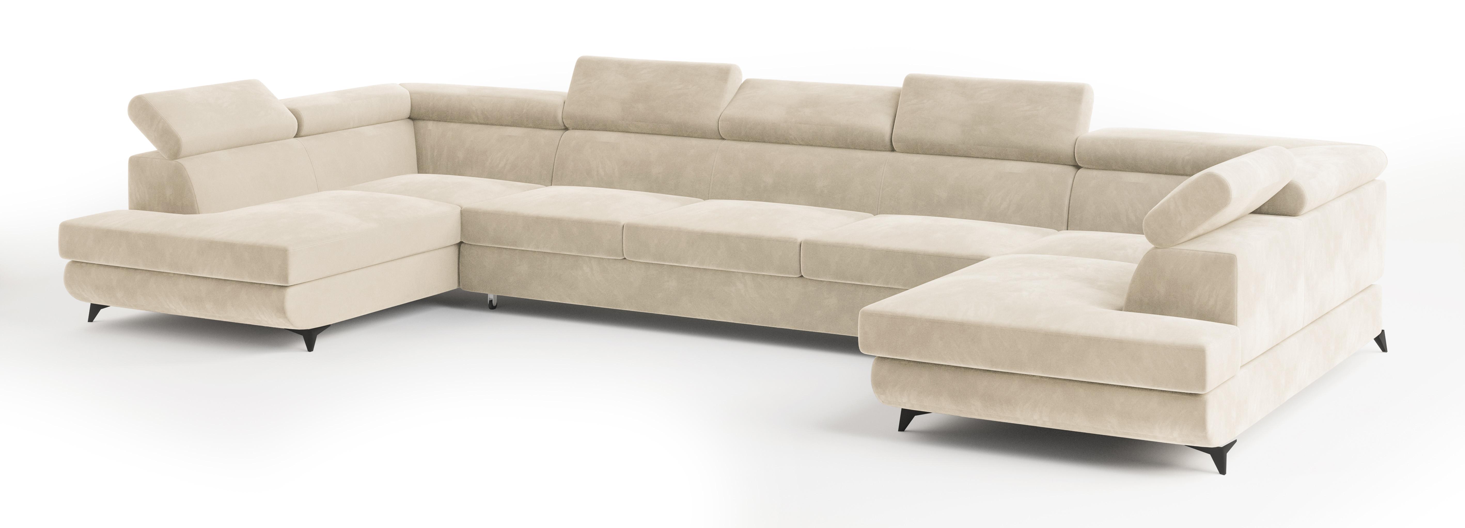 Wohnli Möbelsuche - WOHNLANDSCHAFT URMANO Creme Velours-Stoff mit Schlaffunktion