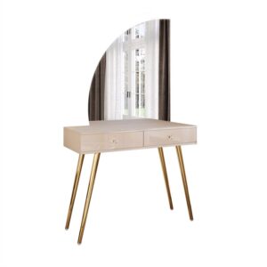 SCHMINKTISCH SIENNA-QS KASCHMIR mit LED-Spiegel Kristallgriff Holzwerkstoff Lookway Möbel > Tische > Schminktische Beige