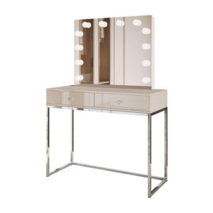wohnli-moebel-suche-800001221289-1 SCHMINKTISCH BLANCO KASCHMIR ELITE mit Spiegel und Beleuchtung silberner Chrom Kristallgriff Holzwerkstoff Lookway Möbel > Tische > Schminktische Beige