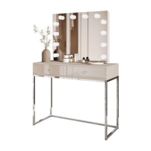 wohnli-moebel-suche-800001221289 Wohnli Möbelsuche - SCHMINKTISCH BLANCO KASCHMIR ELITE mit Spiegel und Beleuchtung silberner Chrom Kristallgriff