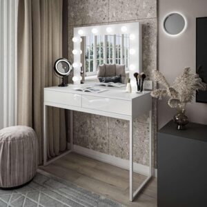 wohnli-moebel-suche-800001221294-1 SCHMINKTISCH BLANCO LOFT mit Spiegel und Beleuchtung Weiß PUSH OPEN Holzwerkstoff Lookway Möbel > Tische > Schminktische Weiß