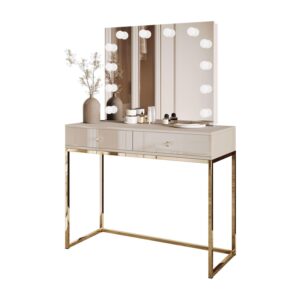 wohnli-moebel-suche-800001221399 Wohnli Möbelsuche - SCHMINKTISCH BLANCO KASCHMIR ELITE mit Spiegel und Beleuchtung goldener Chrom Kristallgriff
