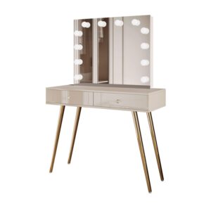 wohnli-moebel-suche-800001221401-1 SCHMINKTISCH SIENNA GOLD ELITE auf schrägen Beinen Kristallgriff Holzwerkstoff Lookway Möbel > Tische > Schminktische Beige