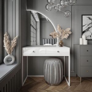 wohnli-moebel-suche-800001221406-1 SCHMINKTISCH weiß QUINNIE mit LED-Spiegel rechts Griff Kristall Holzwerkstoff Lookway Möbel > Tische > Schminktische Weiß